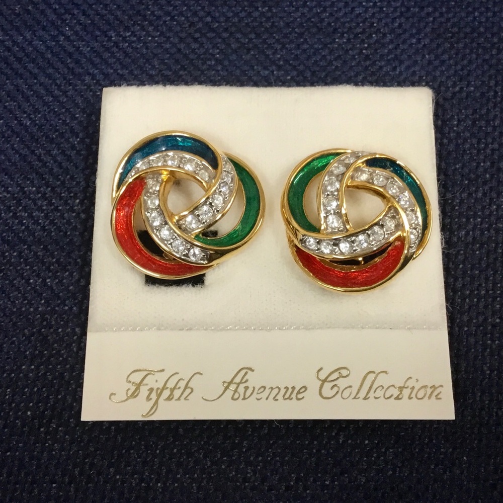 Multicolor Enamel Knot Earrings with Crystals